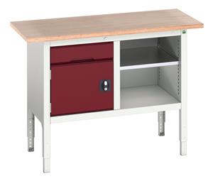 16923000.** verso adj. height storage bench (mpx) with 1 drawer-cbd / mid shelf. WxDxH: 1250x600x830-930mm. RAL 7035/5010 or selected